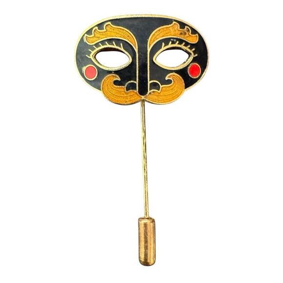 Vintage Jewelry - Vintage Masquerade Mask Enamel Sick Pin